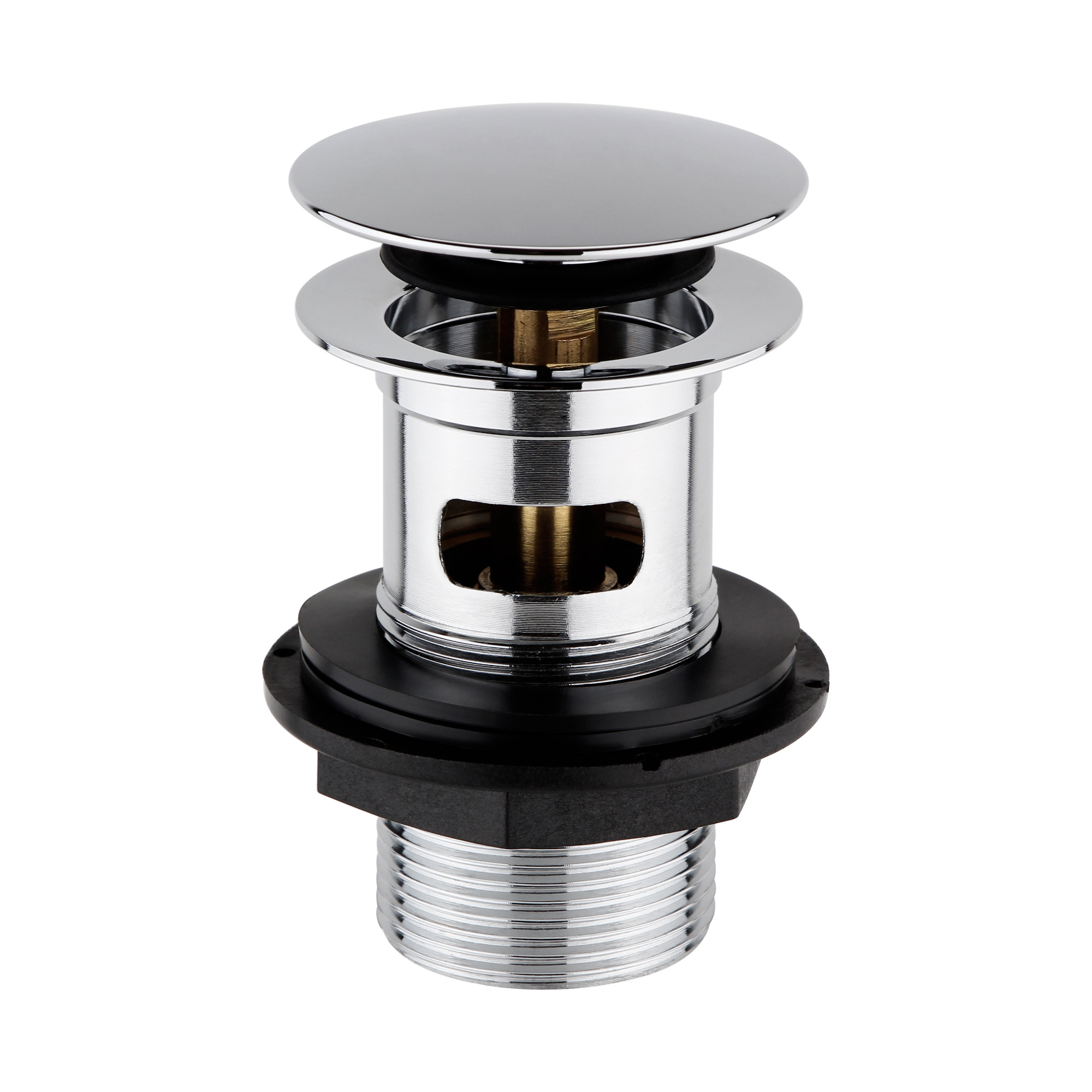 ENKI, W01, Chrome, Slotted, Standard 1.1/4" Connection Pop Up Basin Waste Sink Plug, Push Button Click Clack Plug, Allows Water to Drain Away Durable Finish, Modern Bathroom Accessories image